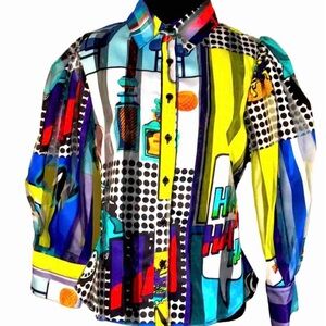 Cosplay Comic Book Retro Style Multicolor Sheer Blouse Puffy Sleeves Dressy